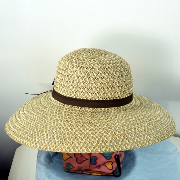 Laundry Two-Tone Straw Beach Sun hat w/ Rounded Brim and Ribbon Band NWT - Picture 4 of 7